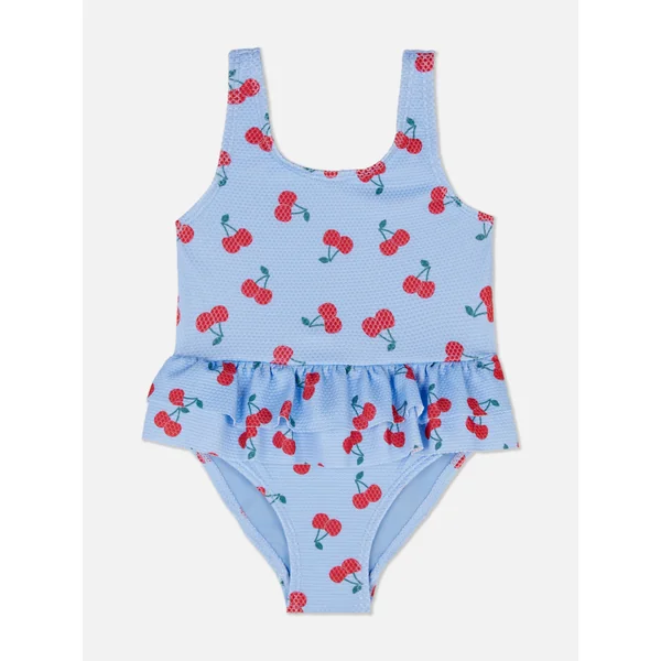 Cherry Ruffled Swimsuit - White