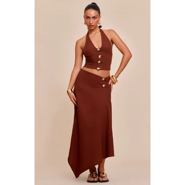 Chesnut Woven Seam Detail Maxi Skirt