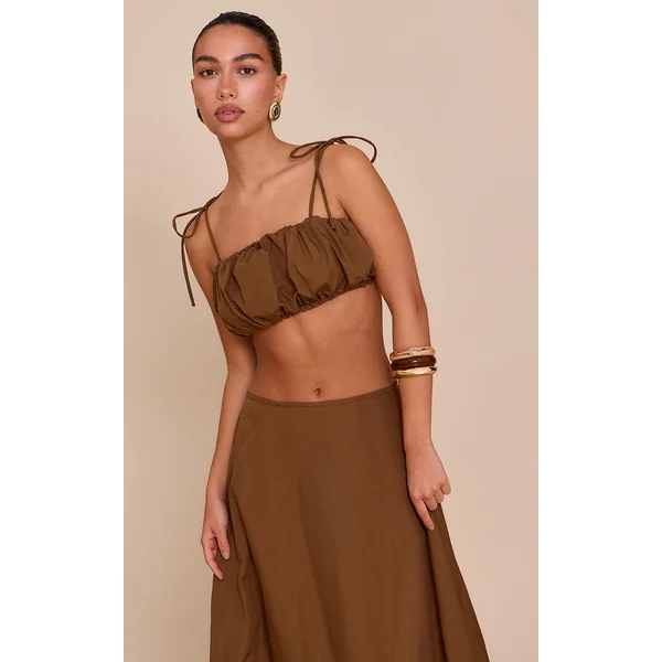 Chestnut Cotton Poplin Tie Strap Bralette