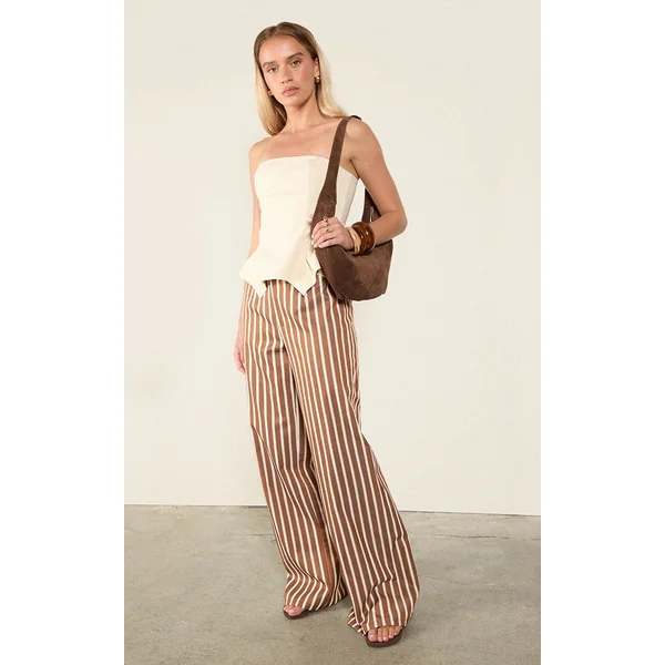 Chestnut Cotton Striped Straight Leg Pants