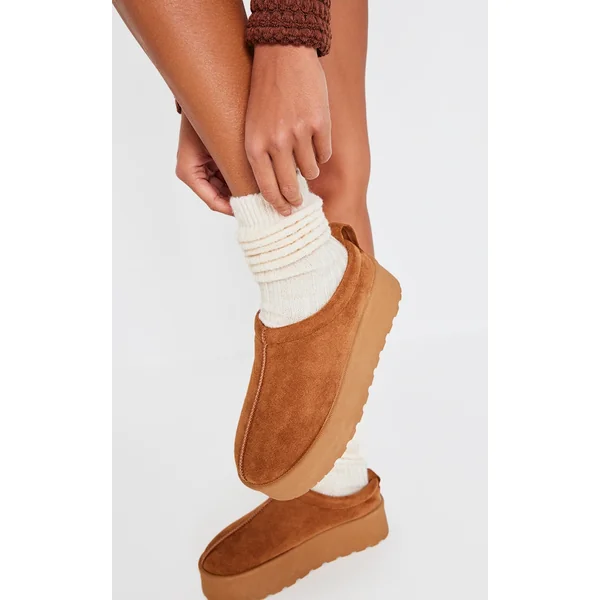 Chestnut Faux Suede Round Toe Ankle Boots