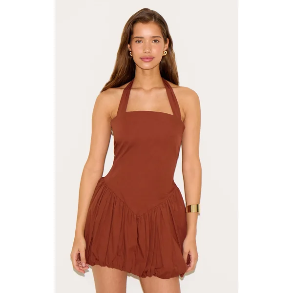 Chestnut Halterneck Puffball Dress