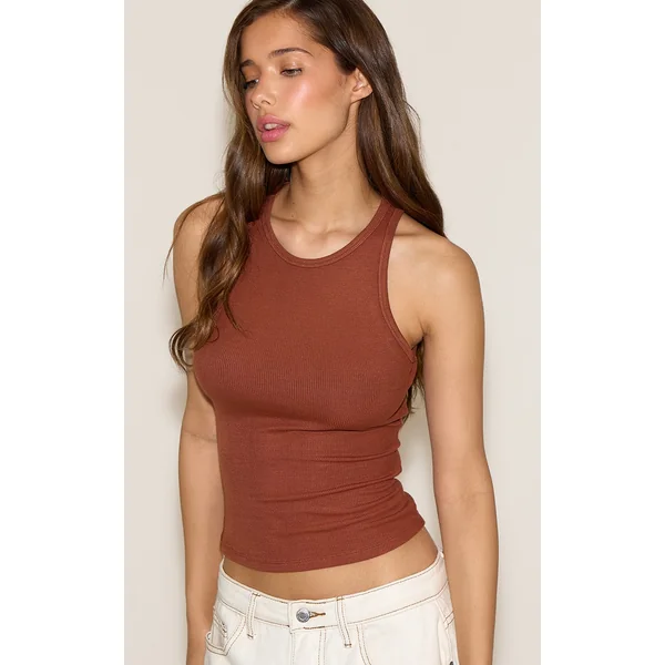 Chestnut Soft Rib Racer Neck Vest Top