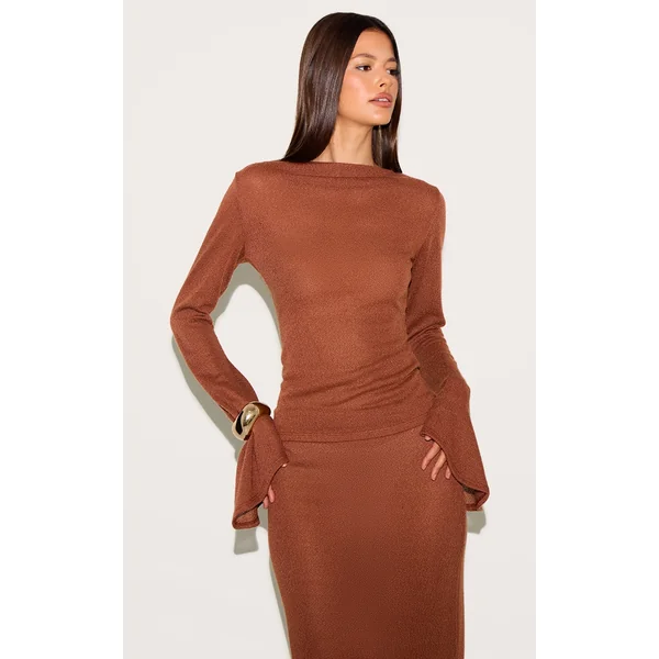 Chestnut Textured Flute Sleeve Top