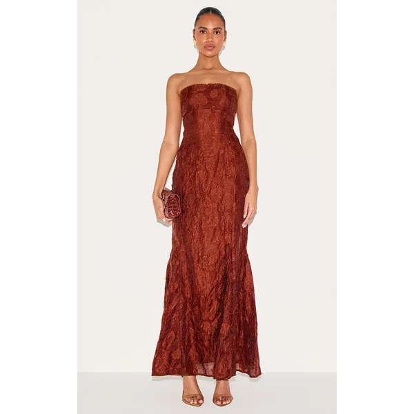 Chestnut Textured Lace Up Back Maxi Dress