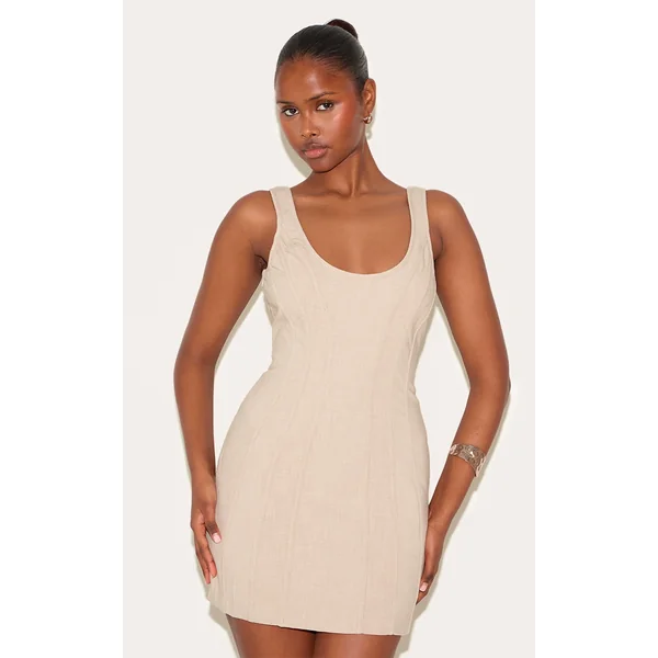 Chestnut Woven Corset Detail Mini Dress