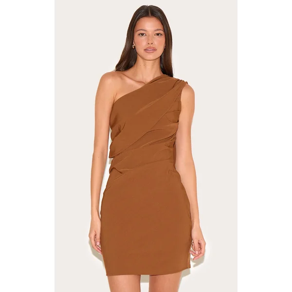 Chestnut Woven Drape Shoulder Mini Dress
