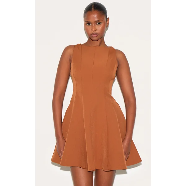Chestnut Woven Pleated Shift Dress