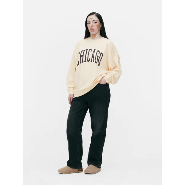 Chicago Graphic Oversized Sweatshirt - Beige