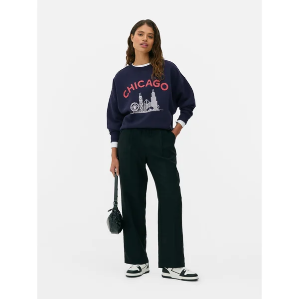 Chicago Print Oversized Sweatshirt - Navy