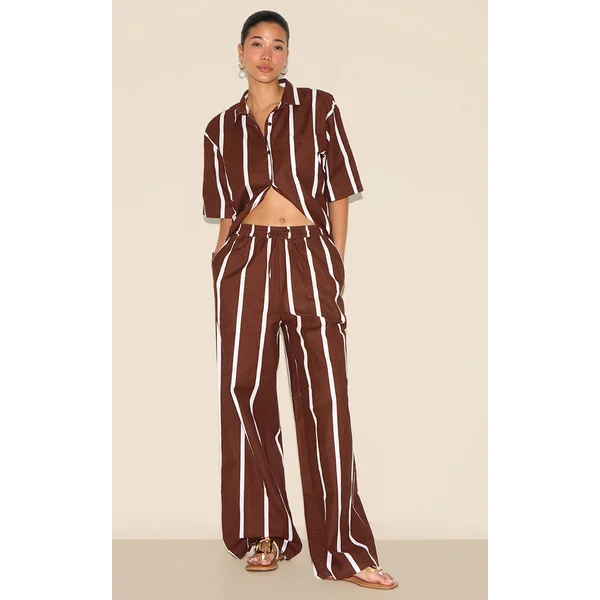 Choc Brown Striped Wide Leg Pants