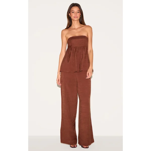 Chocolate Bandeau Peplum Detail Jumpsuit