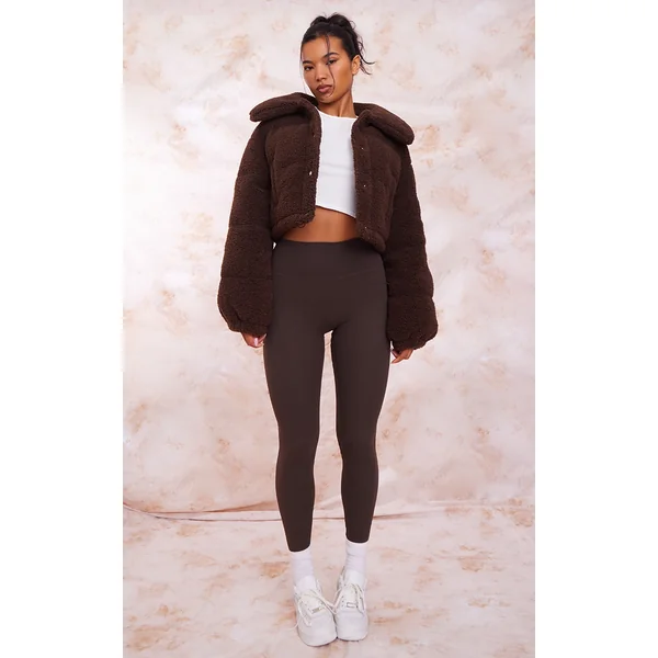 Chocolate Borg Cropped Puffer Coat