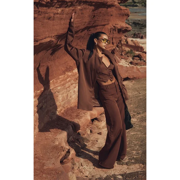 Chocolate Brown Woven Double Belt Loop Suit Pants