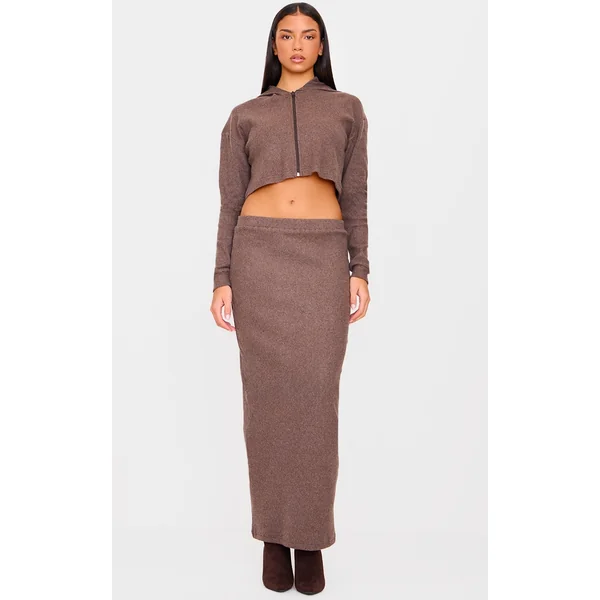 Chocolate Brushed Rib Maxi Skirt