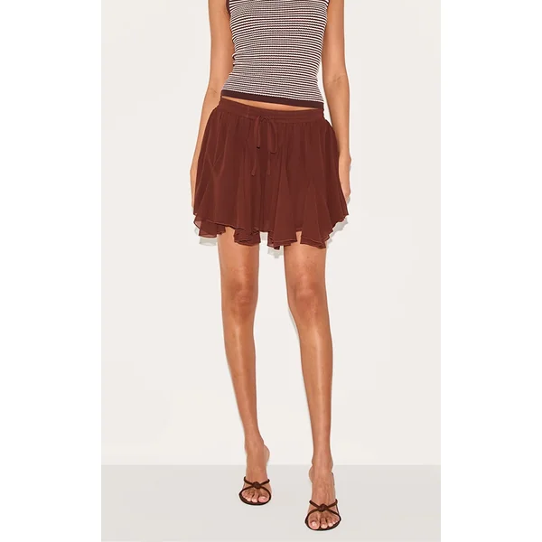 Chocolate Chiffon Godet Floaty Mini Skirt