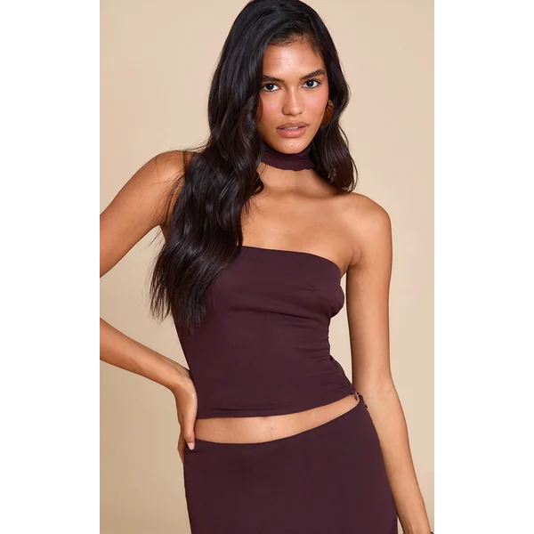 Chocolate Chiffon Neck Wrap Bandeau Top
