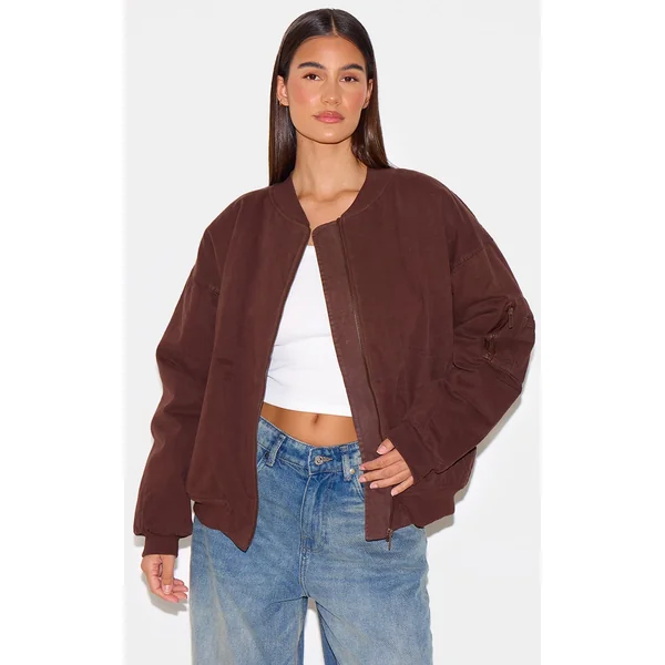 Chocolate Classic Oversized Bomber Jacket
