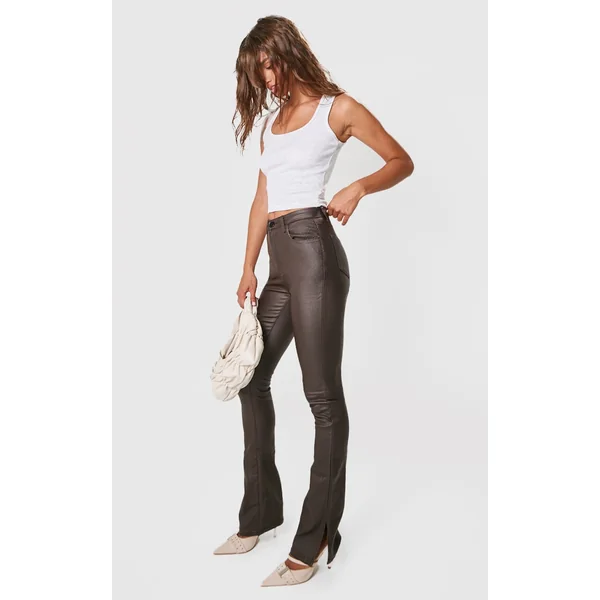 Chocolate Coated Denim Split Hem Flares