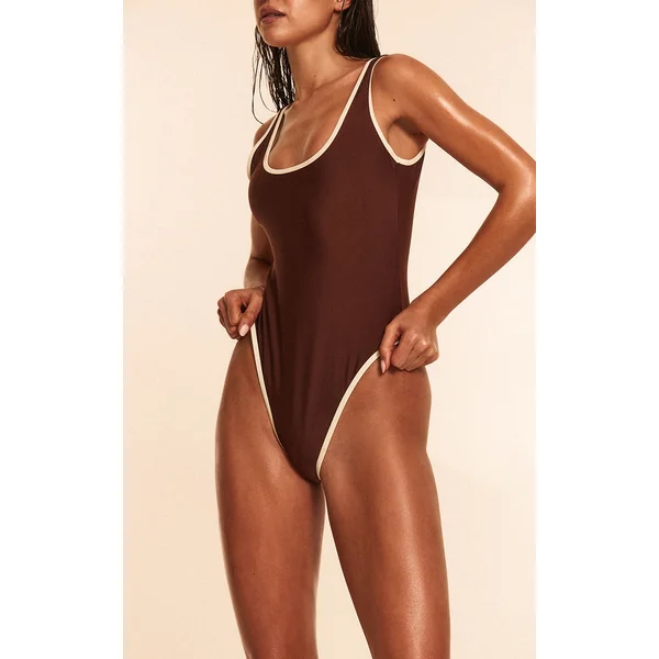 Chocolate Contrast Binding Scoop Back Swimsuit