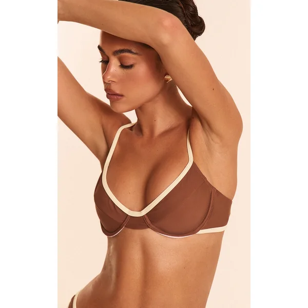 Chocolate Contrast Binding Underwired Bikini Top