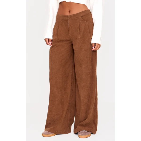 Chocolate Cord Pleated Wide Leg Pants