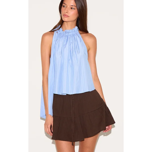 Chocolate Cotton Drawstring Tiered Mini Skirt