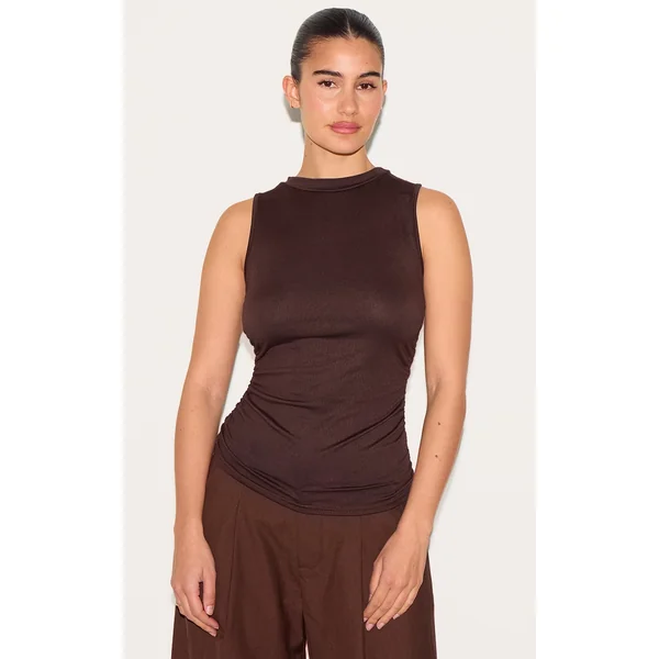 Chocolate Cotton High Neck Long Top