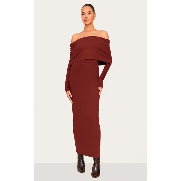 Chocolate Cotton Super Oversized Bardot Maxi Dress
