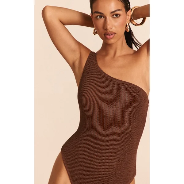 Chocolate Crinkle One Shoulder Swimsuit
