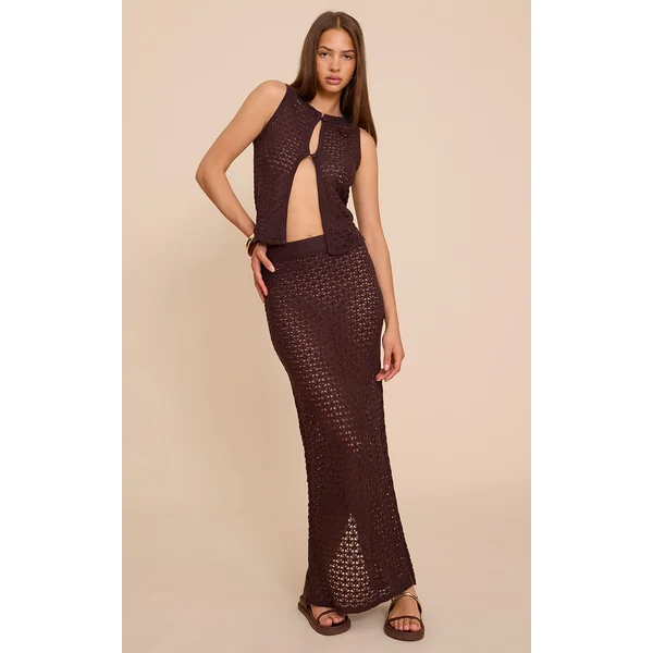Chocolate Crochet Knit Maxi Skirt