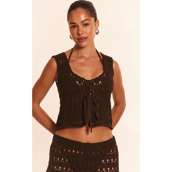 Chocolate Crochet Tie Front Beach Top