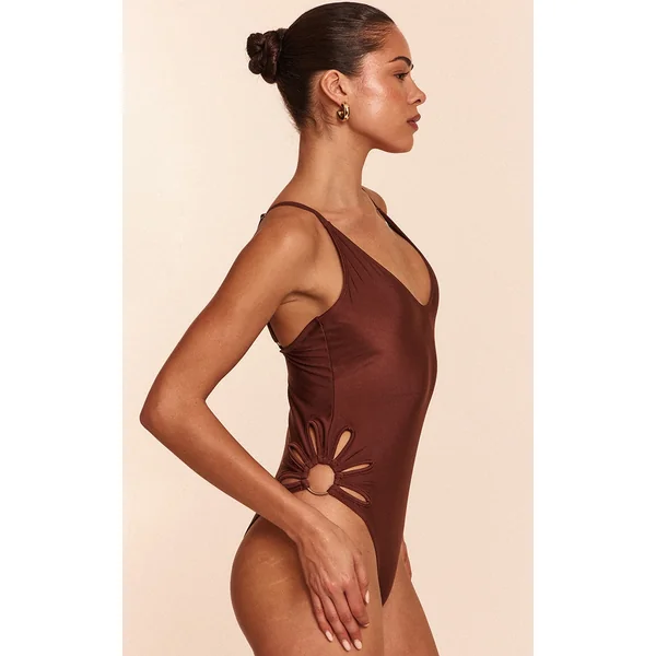 Chocolate Cut Out Hip Detail Swimsuit