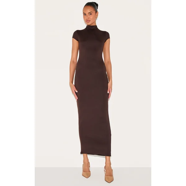 Chocolate Double Contour Boat Neck Maxi Dress