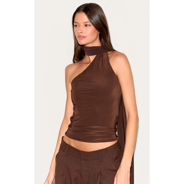 Chocolate Double Layer Scarf Detail Long Top