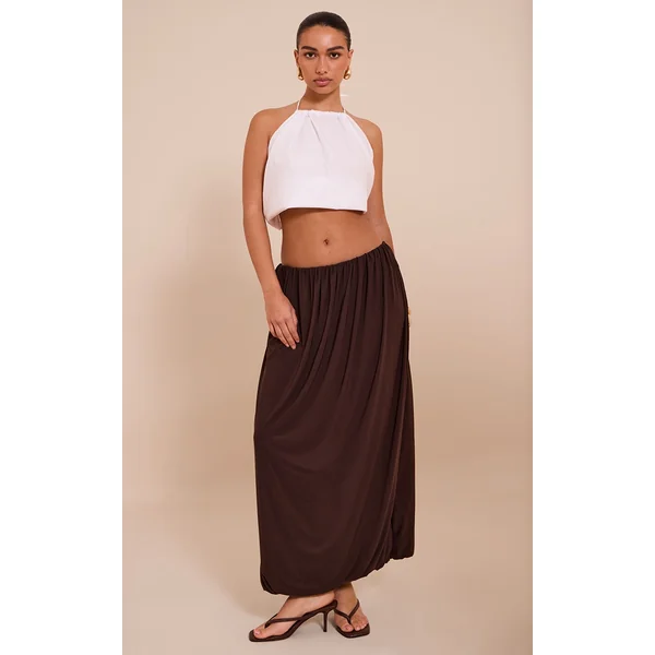 Chocolate Double Slinky Bubble Hem Midaxi Skirt