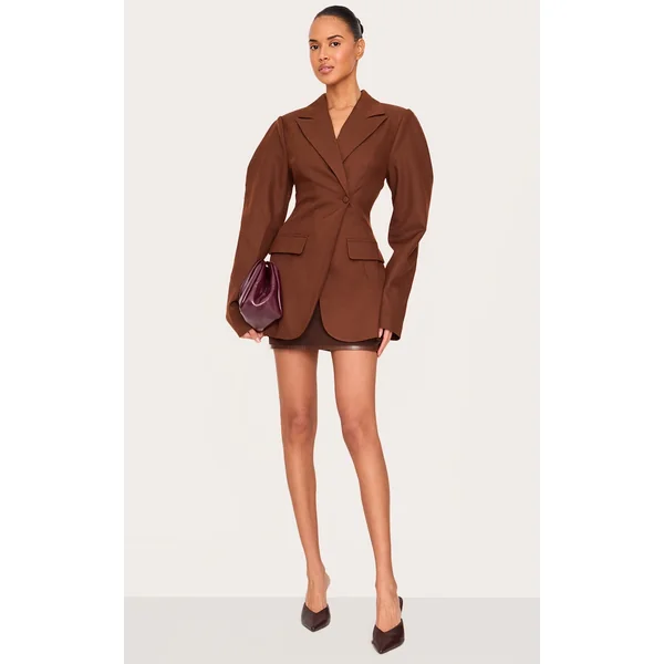 Chocolate Drop Shoulder Cinch Waist Extreme Oversized Blazer