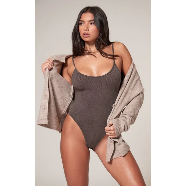 Chocolate Faded Snatched Rib Strappy Bodysuit