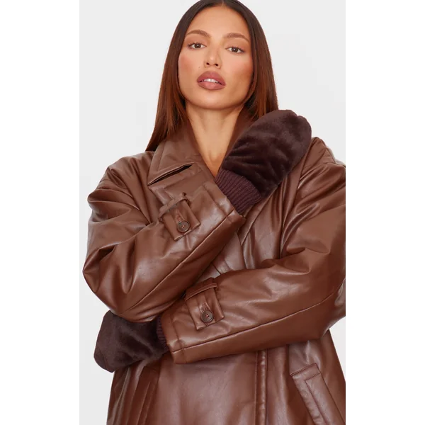 Chocolate Faux Fur Soft Knit Mittens