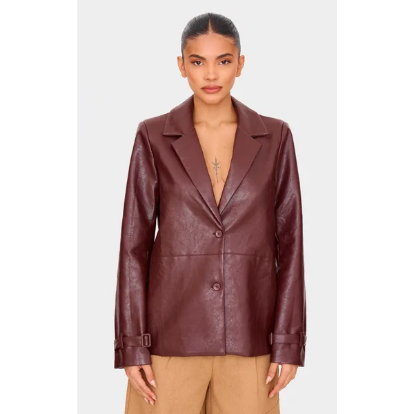 Chocolate Faux Leather Blazer