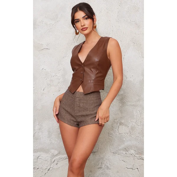Chocolate Faux Leather Fitted Vest