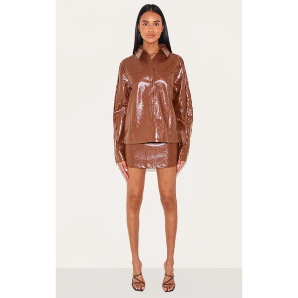 Chocolate Faux Leather Mini Skirt
