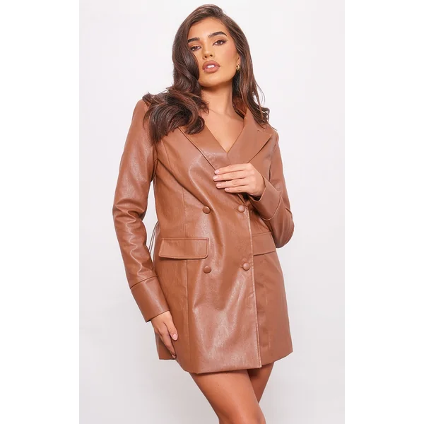 Chocolate Faux Leather Oversized Blazer Dress