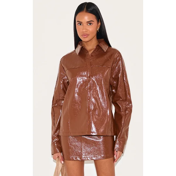 Chocolate Faux Leather Oversized Shirt