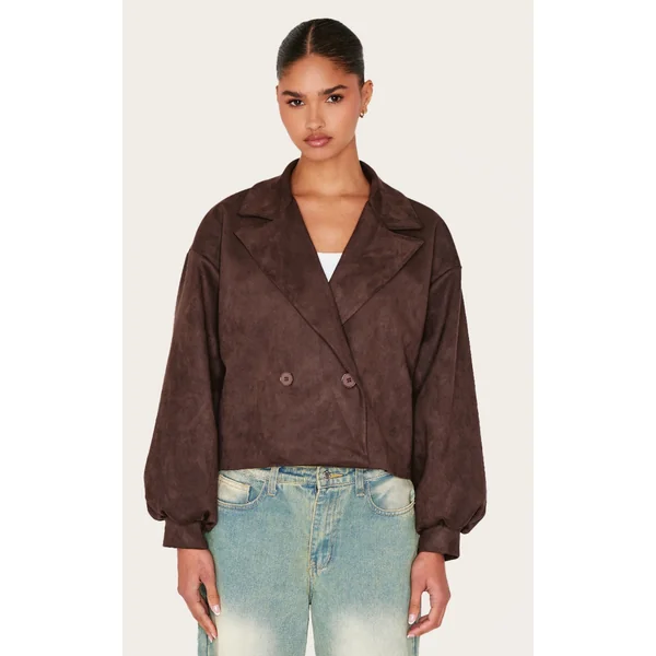 Chocolate Faux Suede Balloon Sleeve Trench Coat