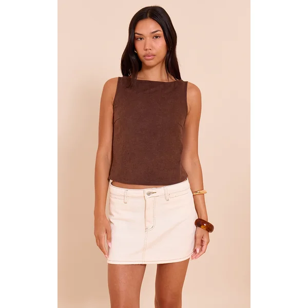 Chocolate Faux Suede Boatneck Top