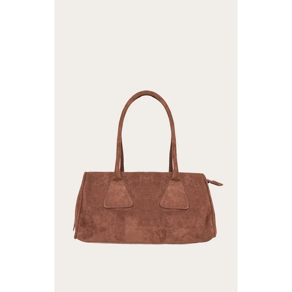 Chocolate Faux Suede Bowler Bag