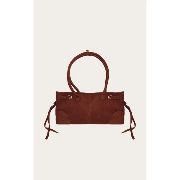 Chocolate Faux Suede Long Shoulder Bag