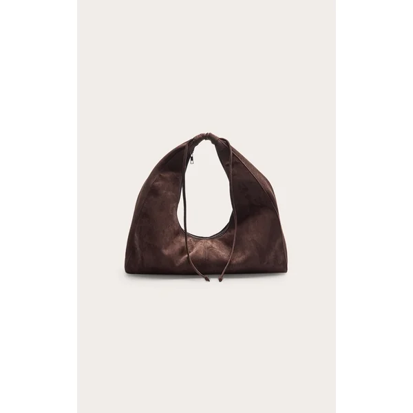 Chocolate Faux Suede Slouchy Shoulder Bag