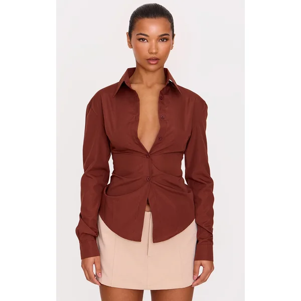 Chocolate Fitted Open Tie Back Shirt